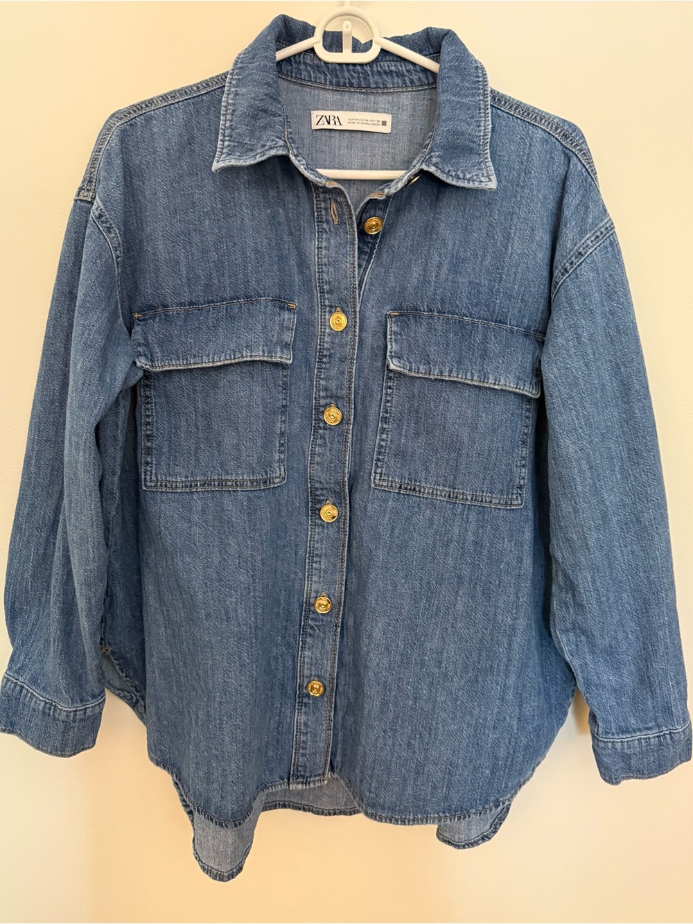 ZARA Women’s Blue Denim Button-Front Shirt Size Medium
